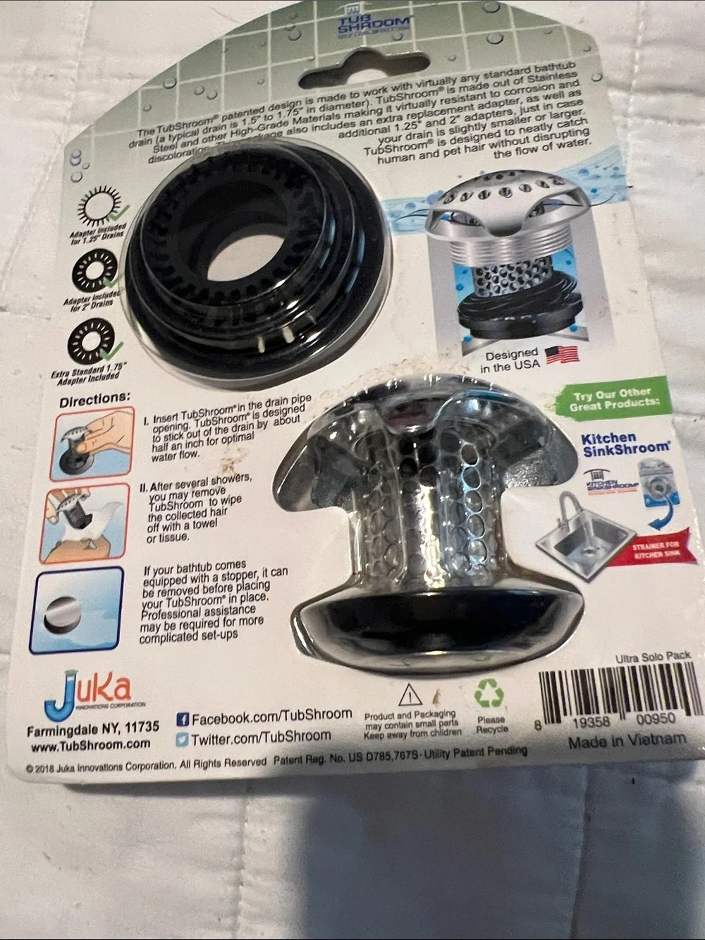 Tub Shroom Ultra Edition Stainless Steel Bathtub Hair Strainer - Silver